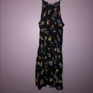High Neck Black Floral Dress